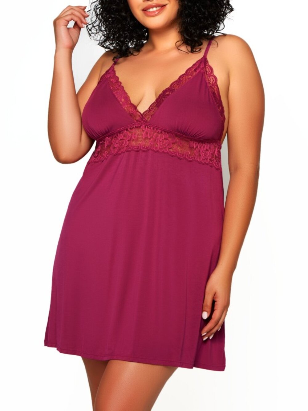 #2422 iCollection Josie Modal Chemise Trimmed in Elegant Tonal Lace Lingerie